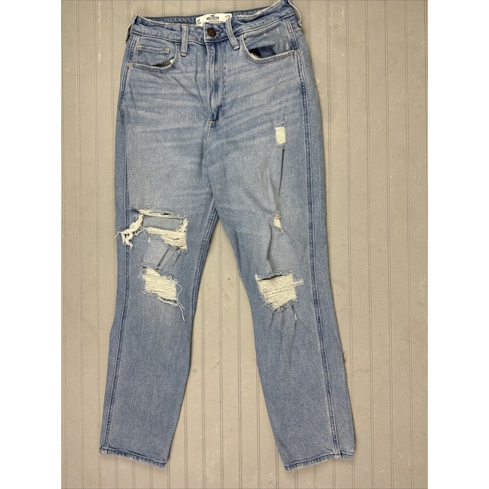 Hollister Size 4 Womens Jeans Mom High Rise Distress Light Wash Stretch